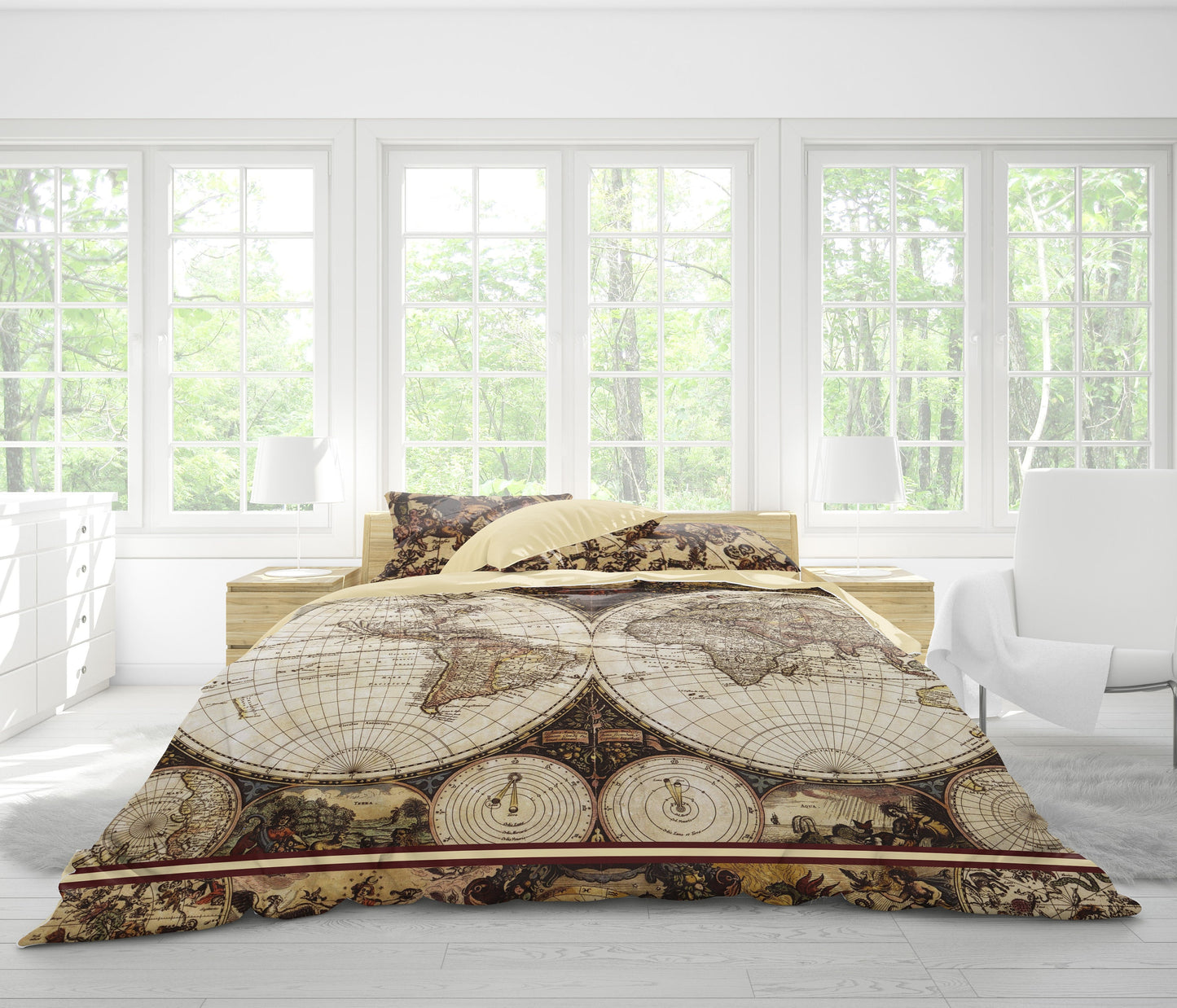 Personalised old vintage map design Duvet quilt cover Bedding set • Reversible design • Cotton • microfiber • EU, USA sizes, queen, king