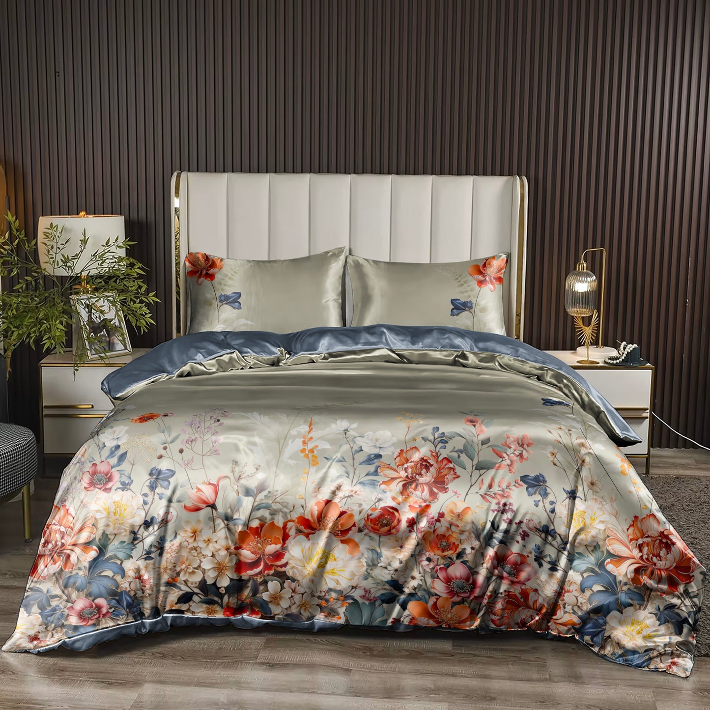 Floral Paint Art Bedding Set "FLORY" | Luxurious Faux Silk or Bamboo Tencel | Available in All Sizes