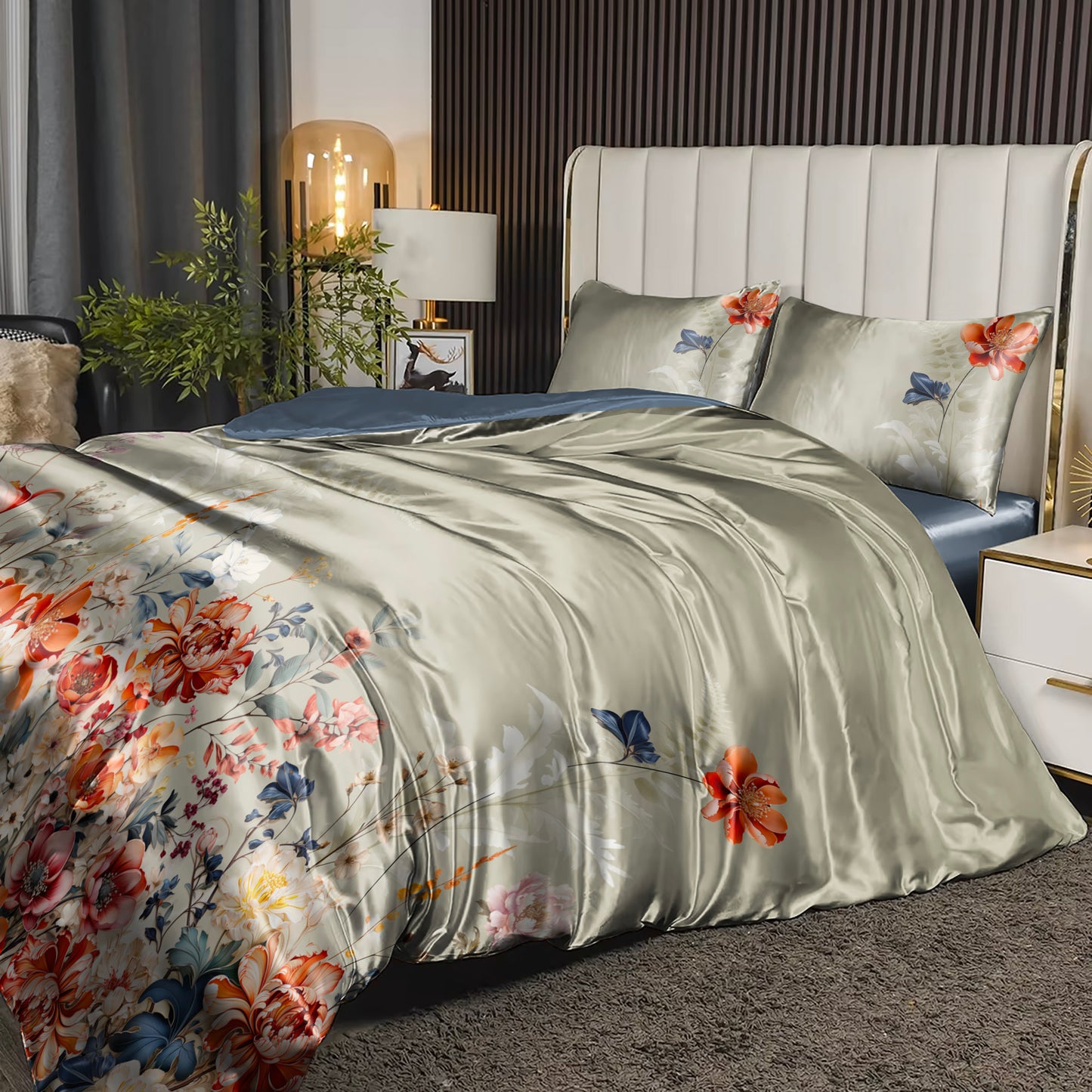 Floral Paint Art Bedding Set "FLORY" | Luxurious Faux Silk or Bamboo Tencel | Available in All Sizes