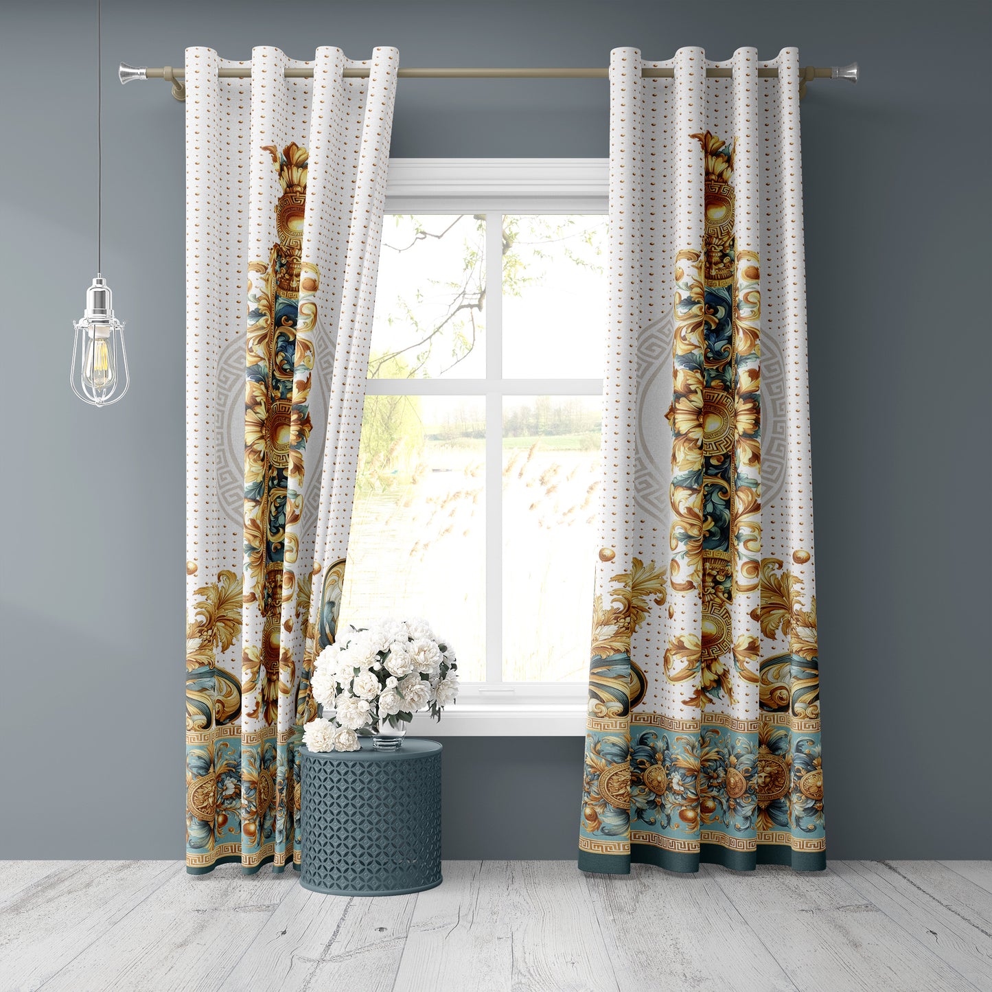 Curtains 2 PCS SET "Aliblue" • 20% | 50% | 80% blackout • Exclusive luxury baroque design