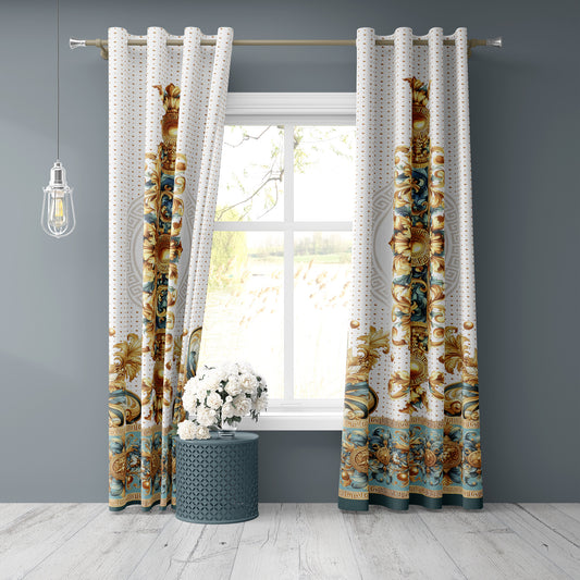 Curtains 2 PCS SET "Aliblue" • 20% | 50% | 80% blackout • Exclusive luxury baroque design