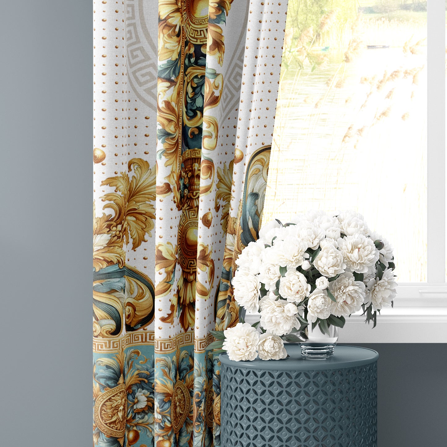 Curtains 2 PCS SET "Aliblue" • 20% | 50% | 80% blackout • Exclusive luxury baroque design