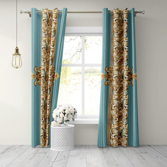 Curtains 2 PCS SET "Aliblue" • 20% | 50% | 80% blackout • Exclusive luxury baroque design