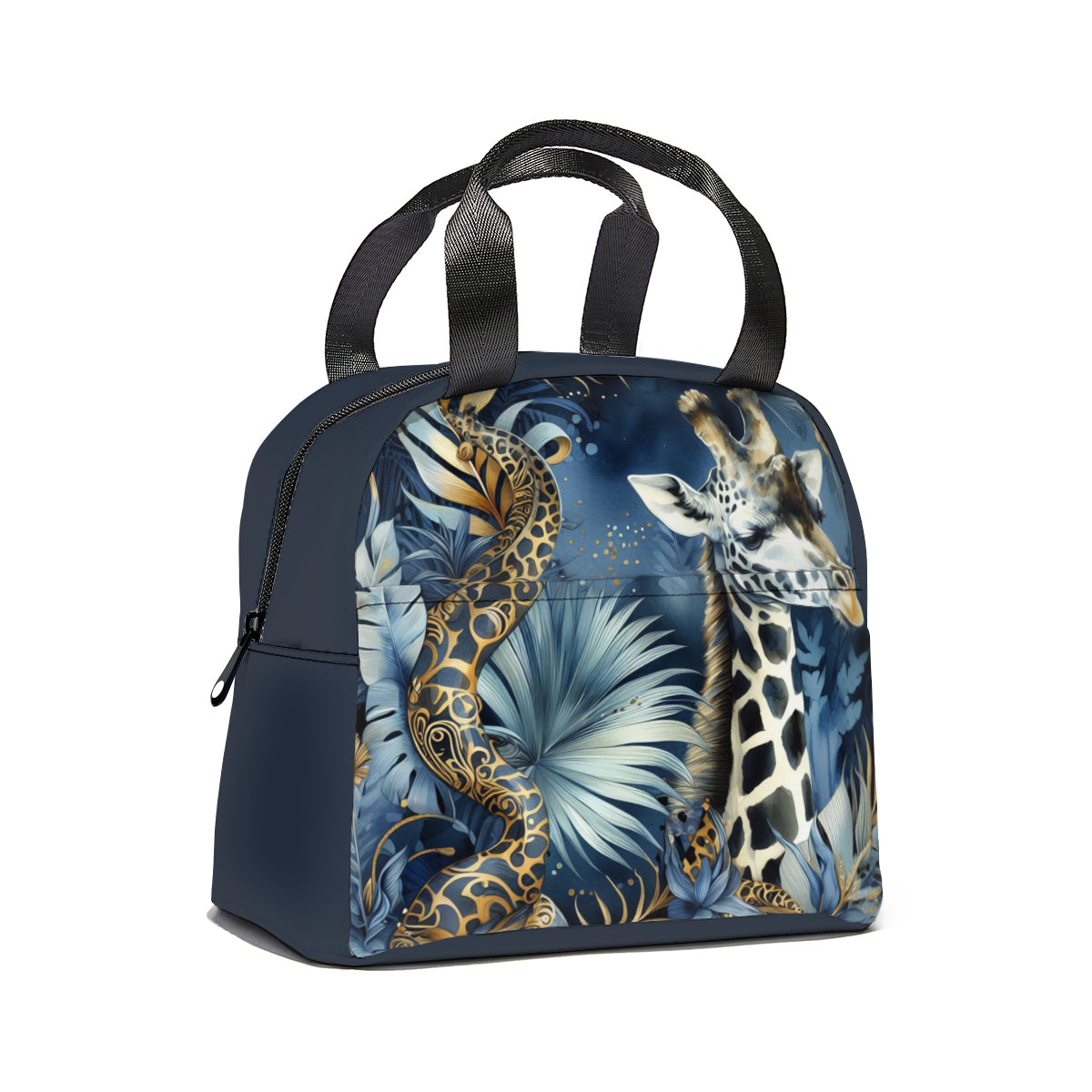 Tropical oil art giraffe jungle design canvas insulated tote bag