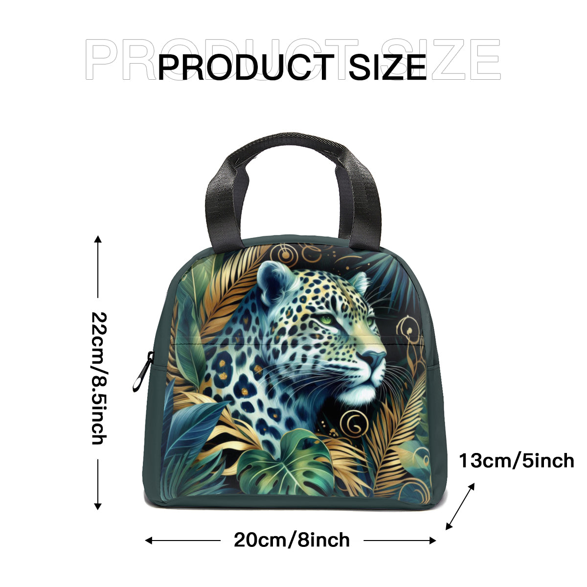 Tropical oil art white leopard jungle design canvas insulated tote bag