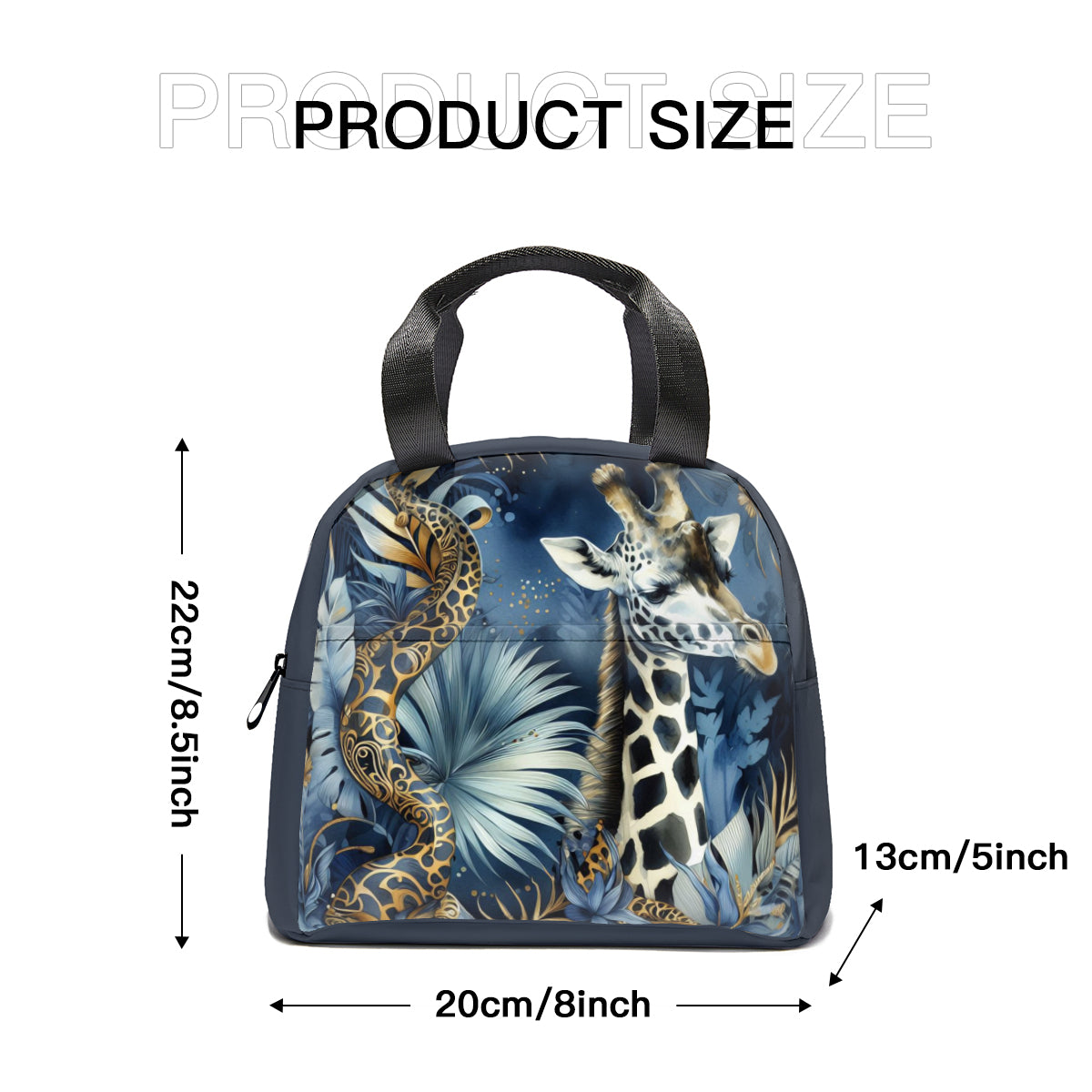 Tropical oil art giraffe jungle design canvas insulated tote bag