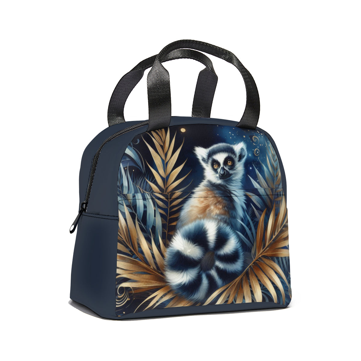 Tropical oil art  lemur jungle design canvas insulated tote bag