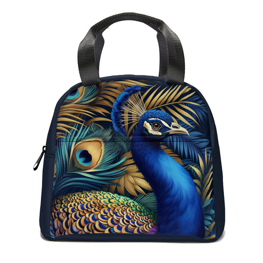 Tropical art peacock jungle design canvas insulated tote bag