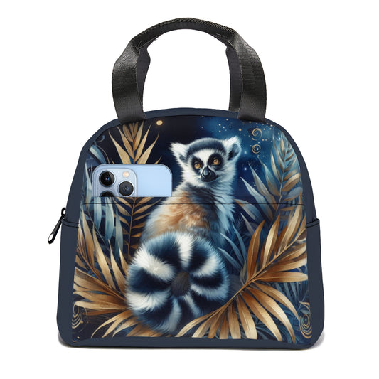 Tropical oil art  lemur jungle design canvas insulated tote bag