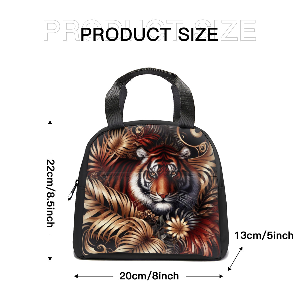 Tropical oil art tiger in jungle design canvas insulated tote bag