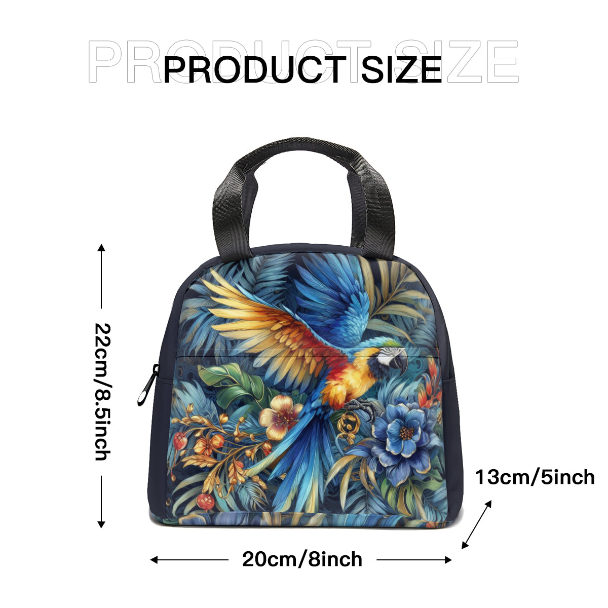 Tropical oil art macaw parrot jungle design canvas insulated tote bag