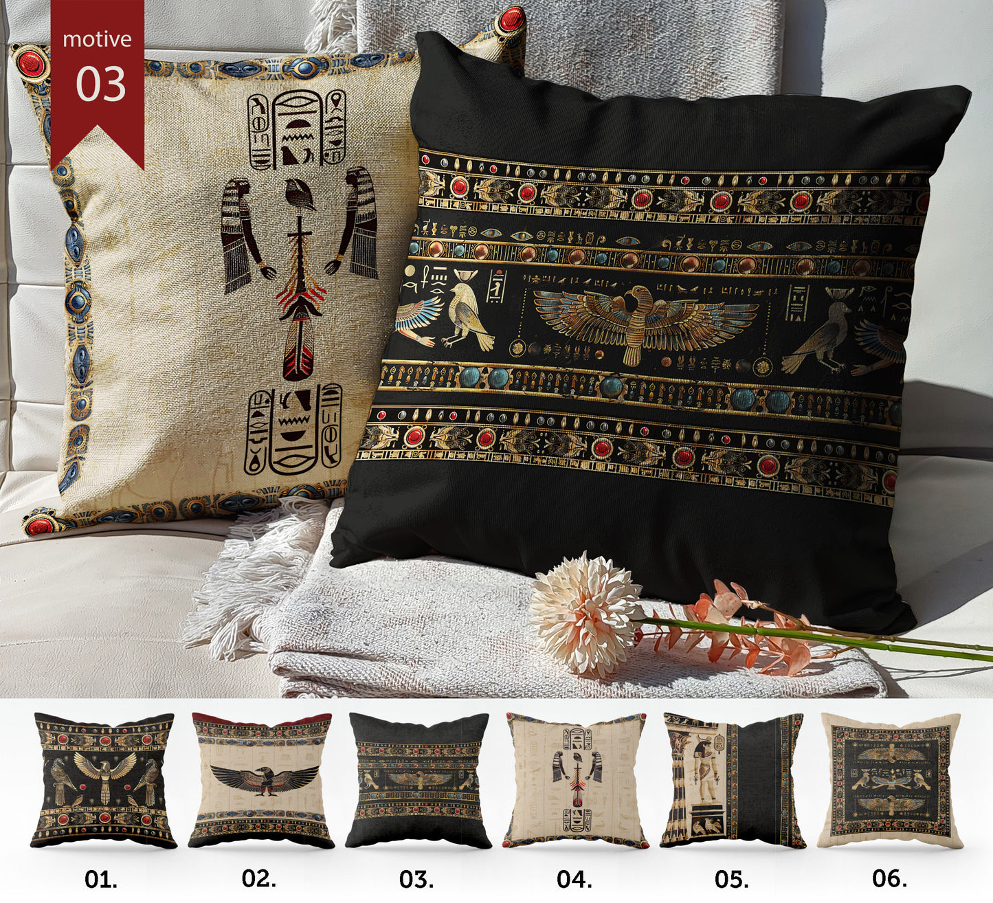 "Luxor" cushion covers set • Art Gift • original Egyptian style design pillow covers