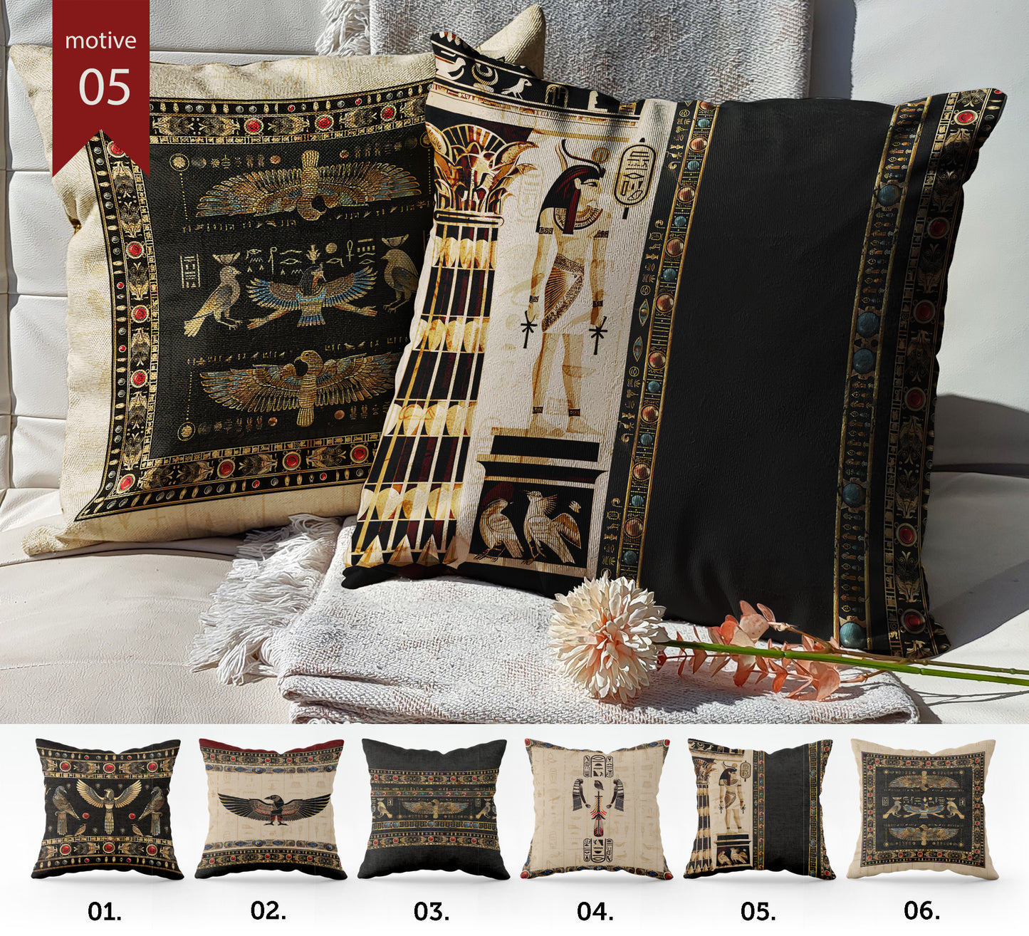 "Luxor" cushion covers set • Art Gift • original Egyptian style design pillow covers