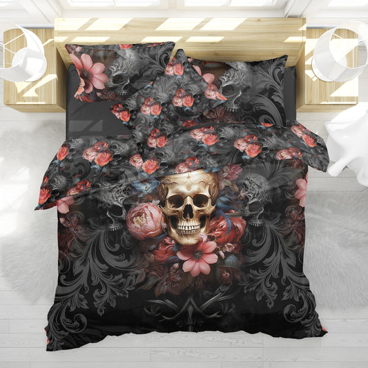 Romantic Skull Gothic design Bedding Set  • 2 sided printed design • Personalised • Duvet Cover Set With Pillowcases • Full Queen King