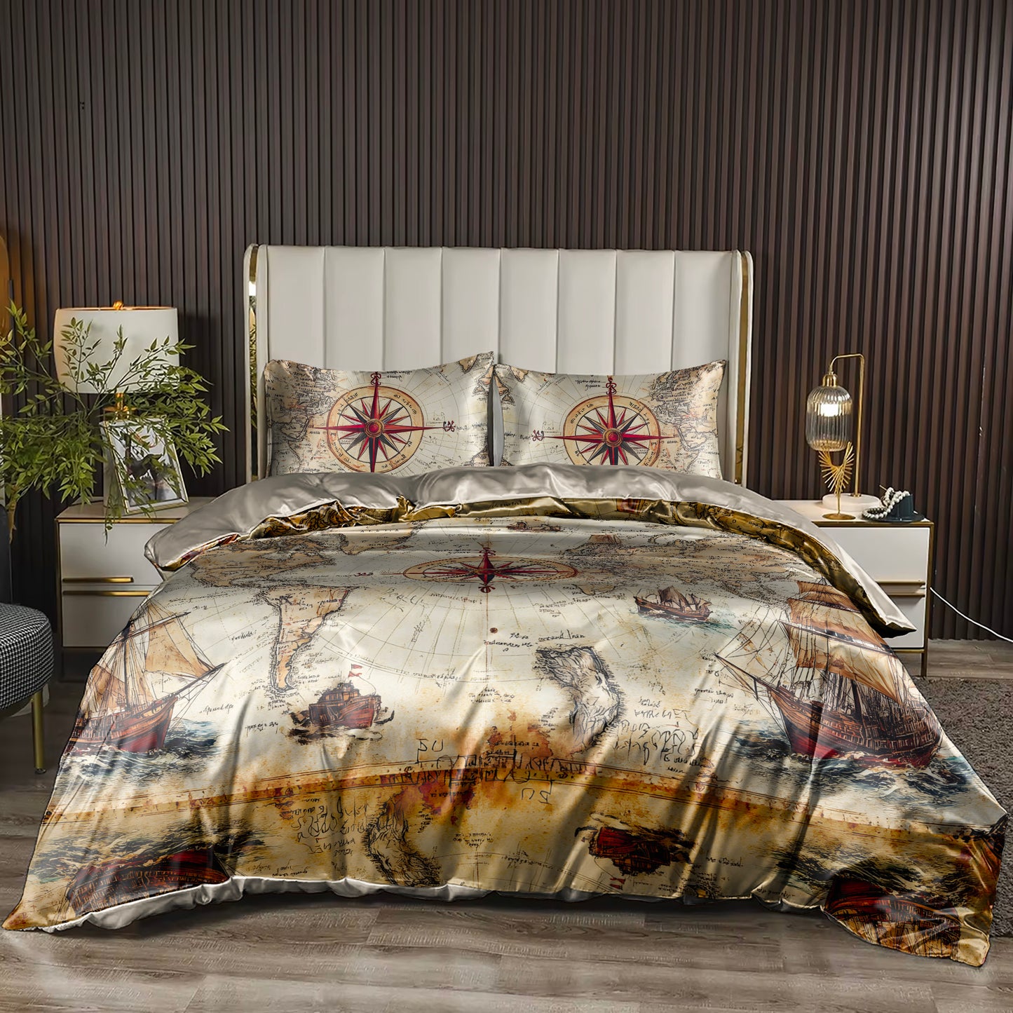 World Map Vintage Art Bedding Set | Luxurious Faux Silk or Bamboo Tencel | Fits All Sizes