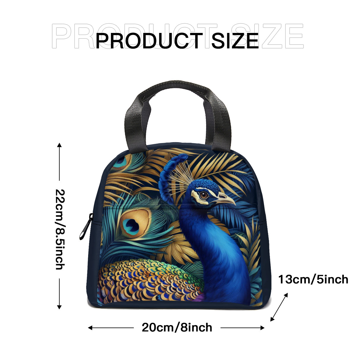 Tropical art peacock jungle design canvas insulated tote bag