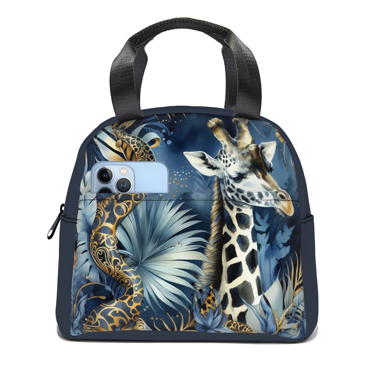 Tropical oil art giraffe jungle design canvas insulated tote bag