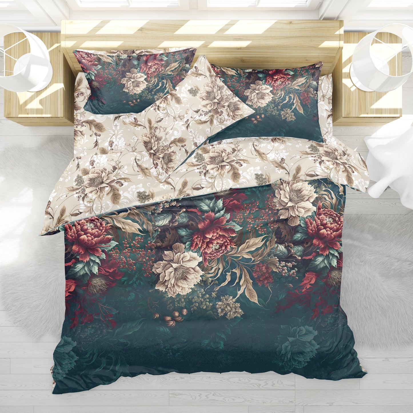 Vintage flowers personalized design Bedding cover set 3/4 pcs from 100% cotton or high-quality polyester reversible design • all sizes