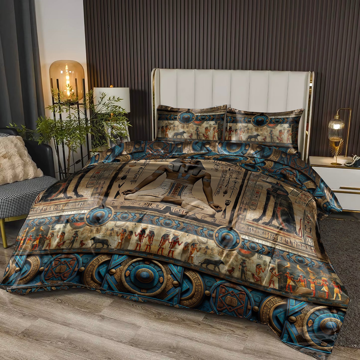 Silk bedding set "Luxor"• eccentric Egypt style reversible design • set 3/4 pcs