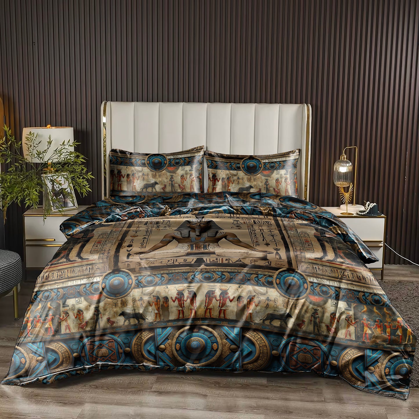 Silk bedding set "Luxor"• eccentric Egypt style reversible design • set 3/4 pcs