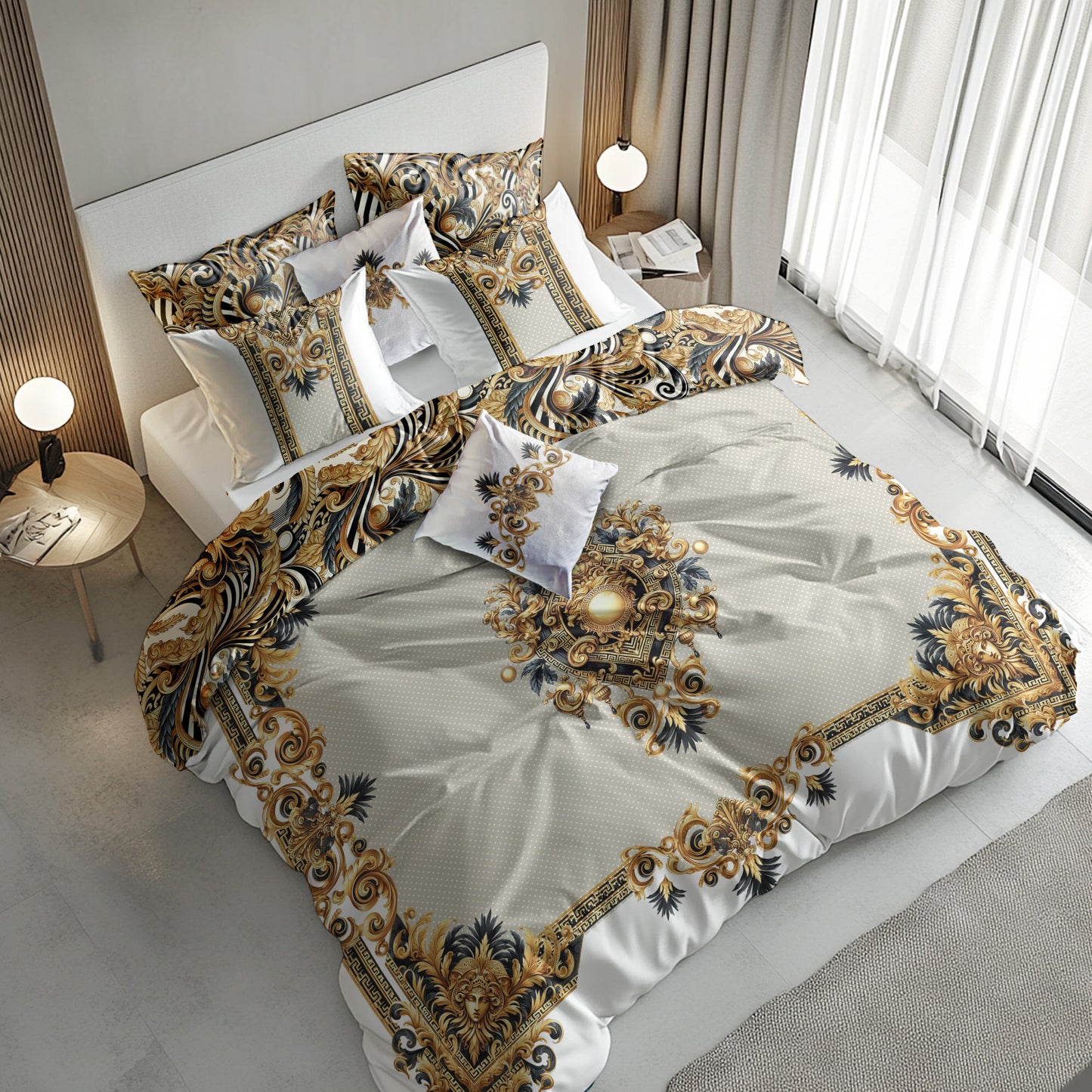 100% Cotton or polyester fabric 3/4 PSC bedding set "AMO" • exclusive Baroque Eccentric reversible personalized design • place your logo