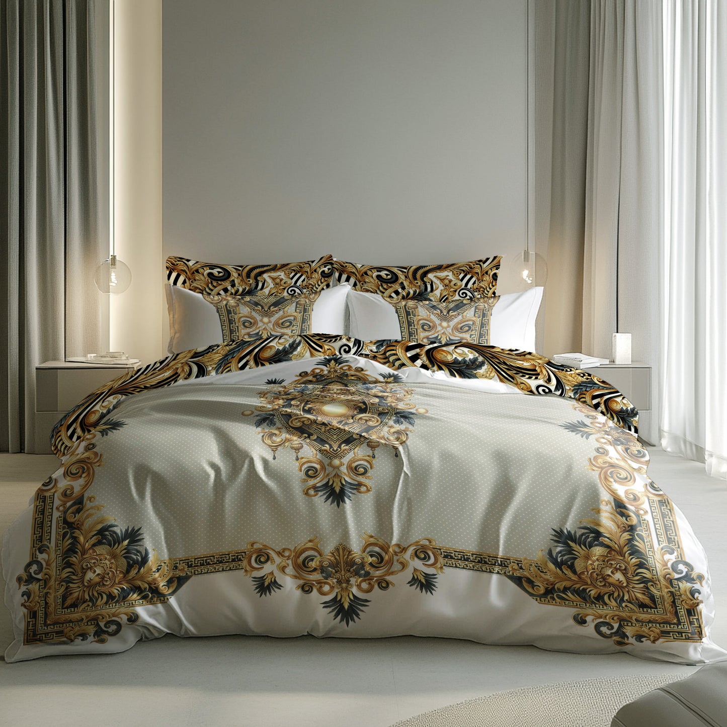 100% Cotton or polyester fabric 3/4 PSC bedding set "AMO" • exclusive Baroque Eccentric reversible personalized design • place your logo