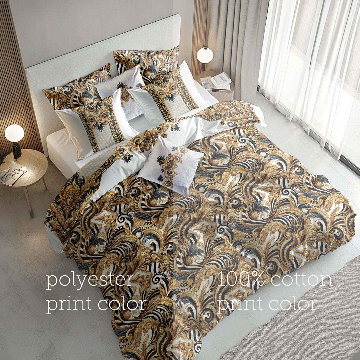 100% Cotton or polyester fabric 3/4 PSC bedding set "AMO" • exclusive Baroque Eccentric reversible personalized design • place your logo