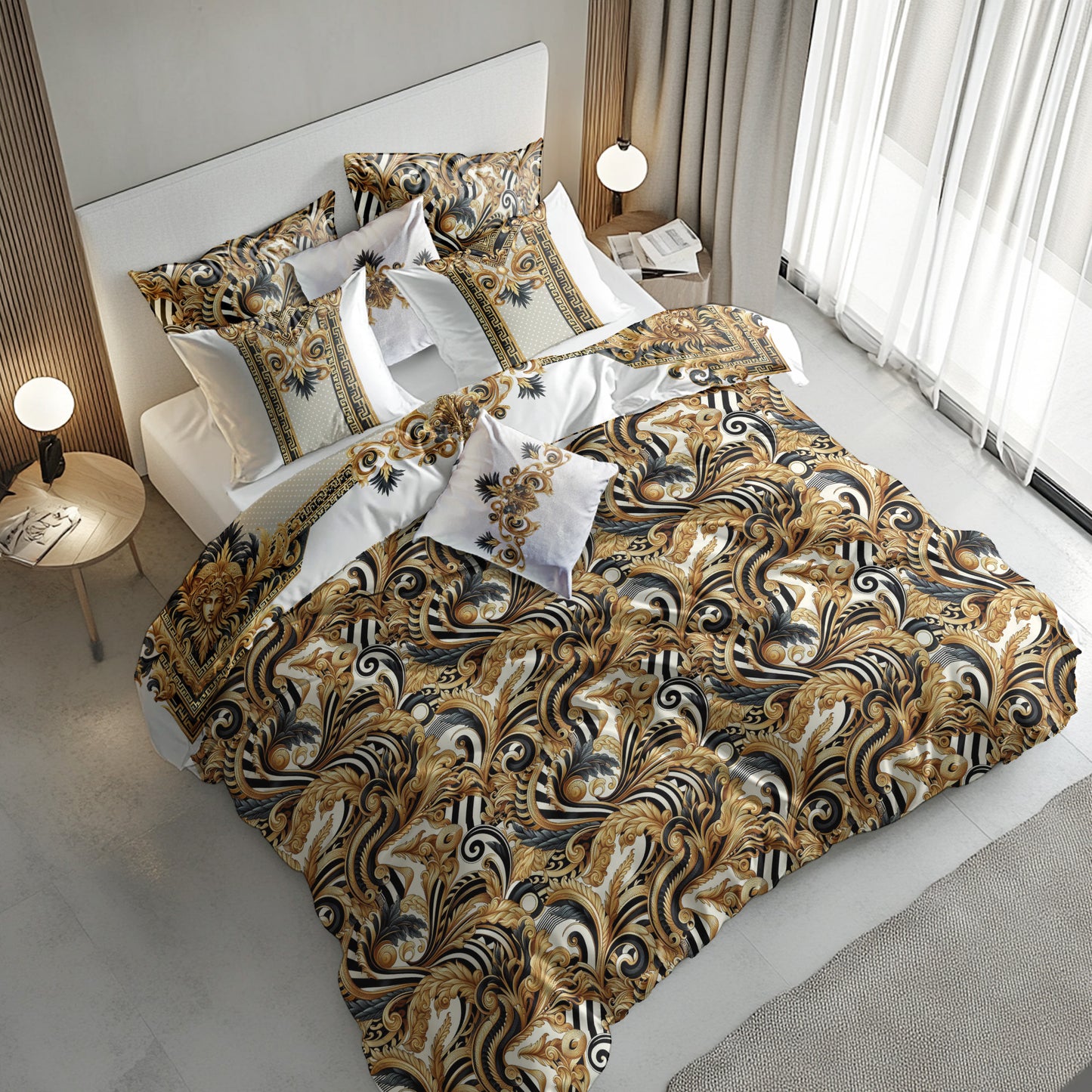 100% Cotton or polyester fabric 3/4 PSC bedding set "AMO" • exclusive Baroque Eccentric reversible personalized design • place your logo