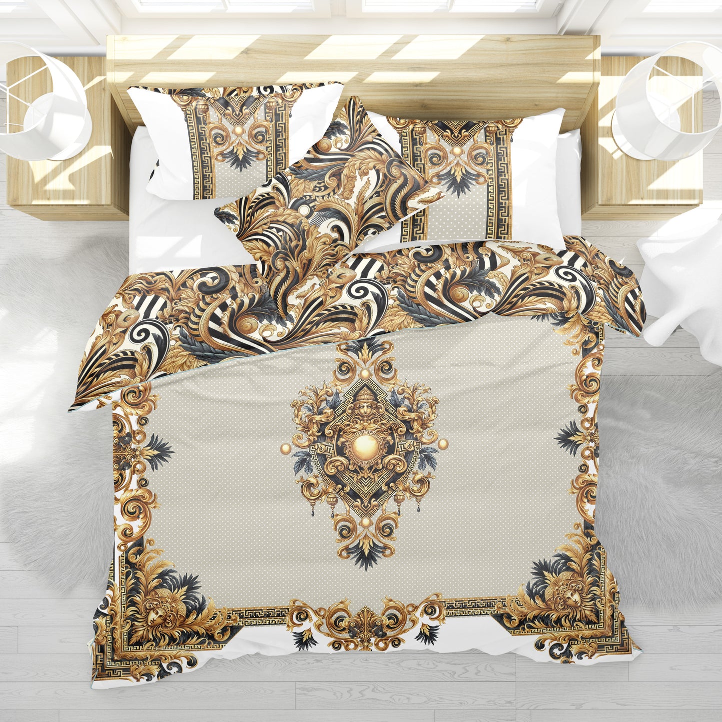 100% Cotton or polyester fabric 3/4 PSC bedding set "AMO" • exclusive Baroque Eccentric reversible personalized design • place your logo