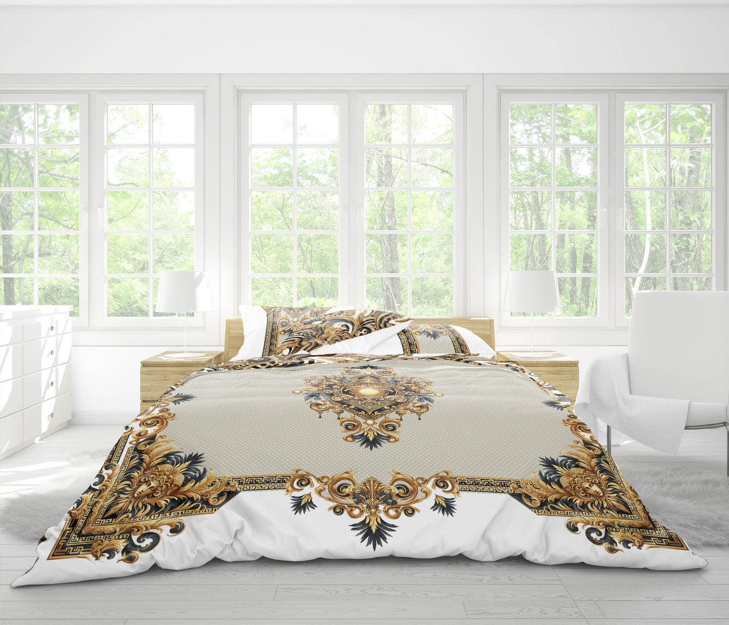 100% Cotton or polyester fabric 3/4 PSC bedding set "AMO" • exclusive Baroque Eccentric reversible personalized design • place your logo