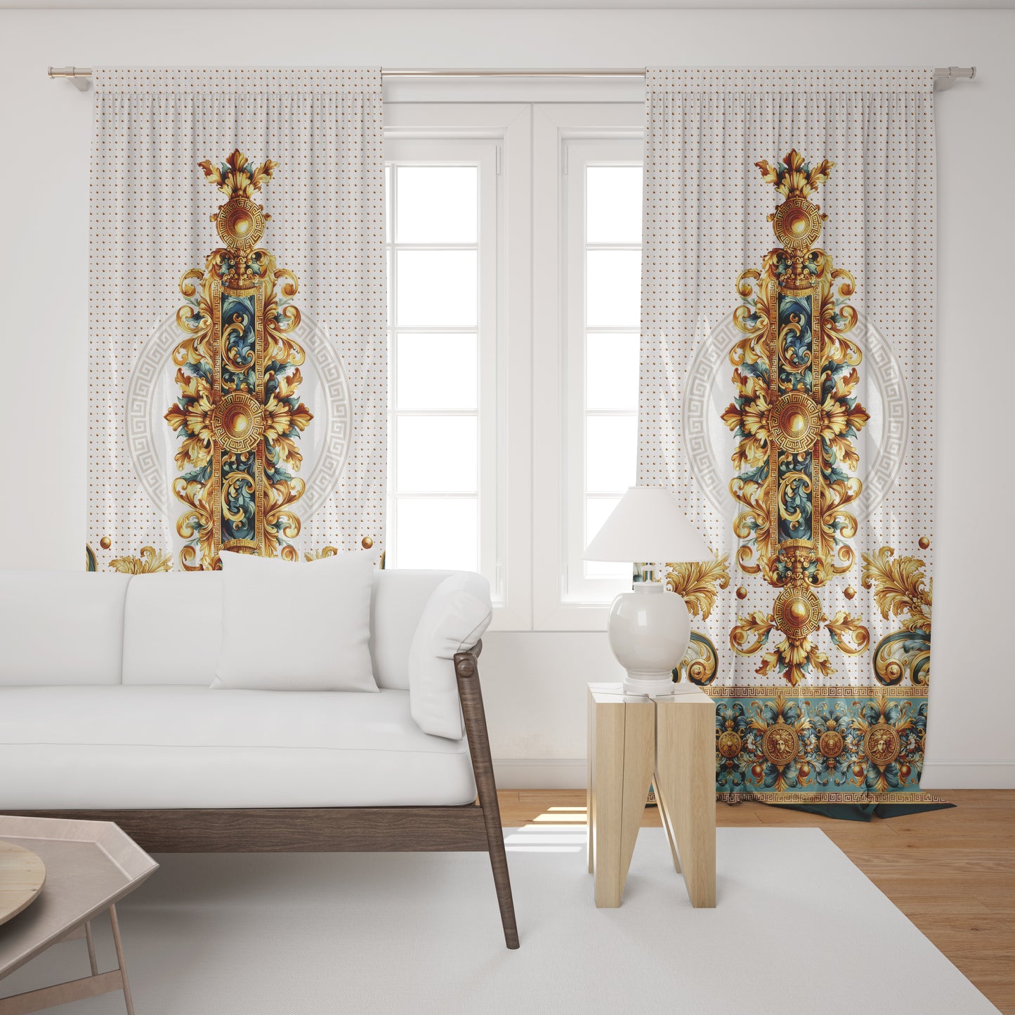 Curtains 2 PCS SET "Aliblue" • 20% | 50% | 80% blackout • Exclusive luxury baroque design