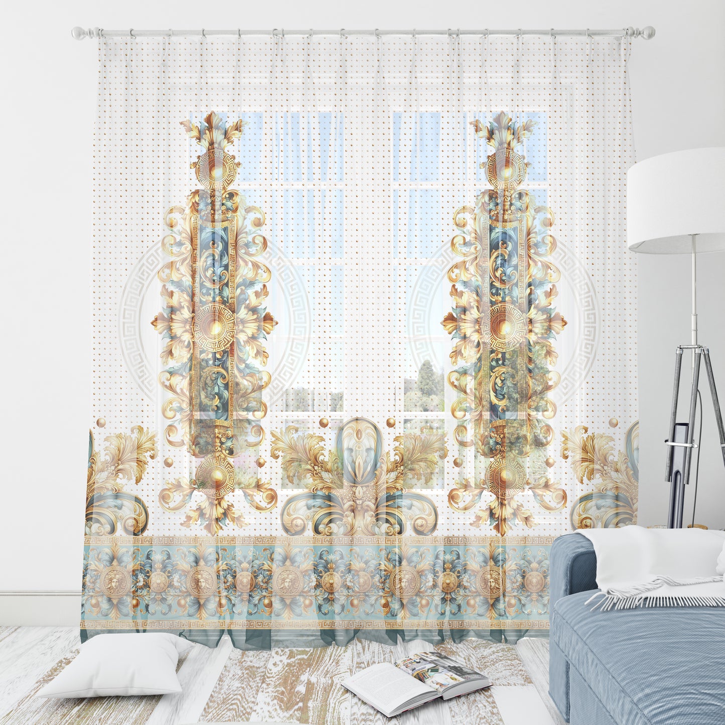 Curtains 2 PCS SET "Aliblue" • 20% | 50% | 80% blackout • Exclusive luxury baroque design