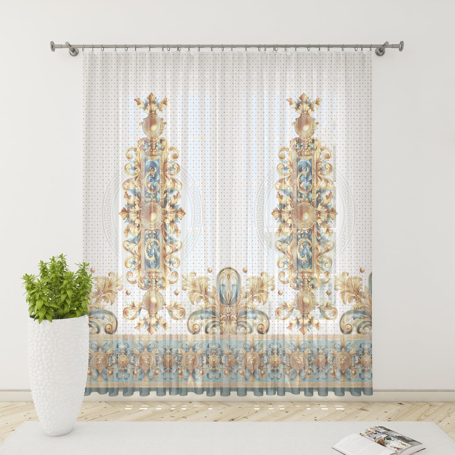 Curtains 2 PCS SET "Aliblue" • 20% | 50% | 80% blackout • Exclusive luxury baroque design