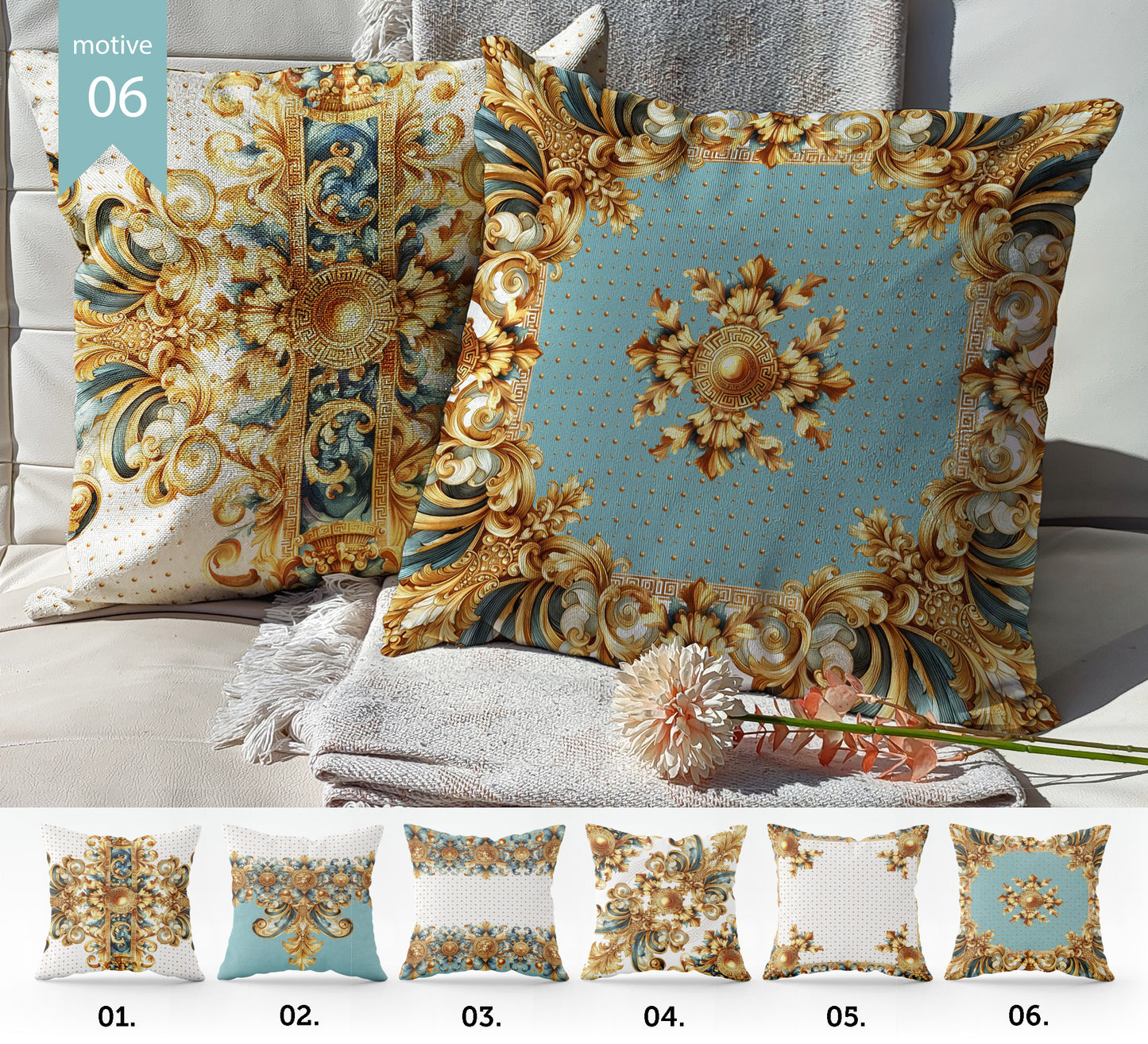 "Aliblue" set cushion covers • Exclusive Baroque Blue Retro design Pillow Covers • Art Gift • Living Room Decor • different sizes