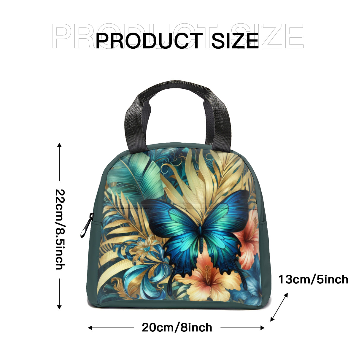 Tropical oil art blue butterfly jungle design canvas insulated tote bag