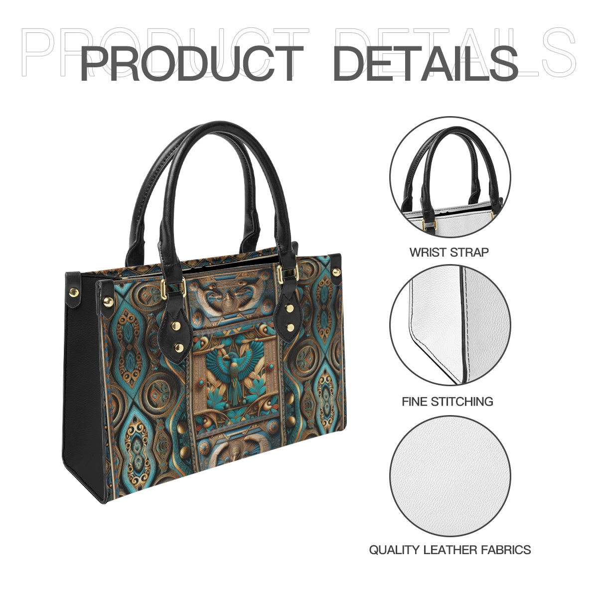 Egyptian pattern design original art paining Women's Tote Bag丨Faux leather fabric