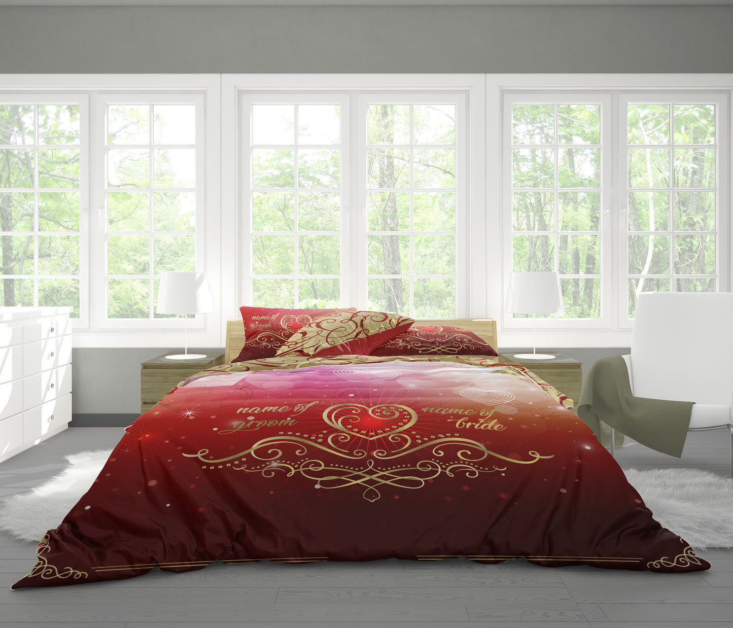 Wedding Gift Customised Bedding Set  • bedding set • 2 sided printed design • duvet case • bedroom • king • queen • love • heart • cotton