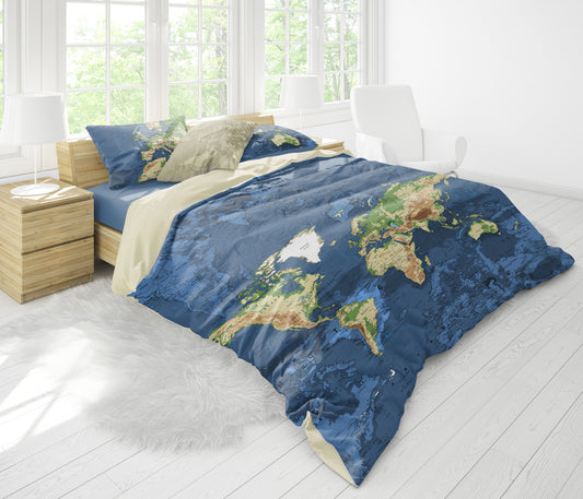 World map design • Soft Bedding Set • 100% Cotton • 2 sided printed design