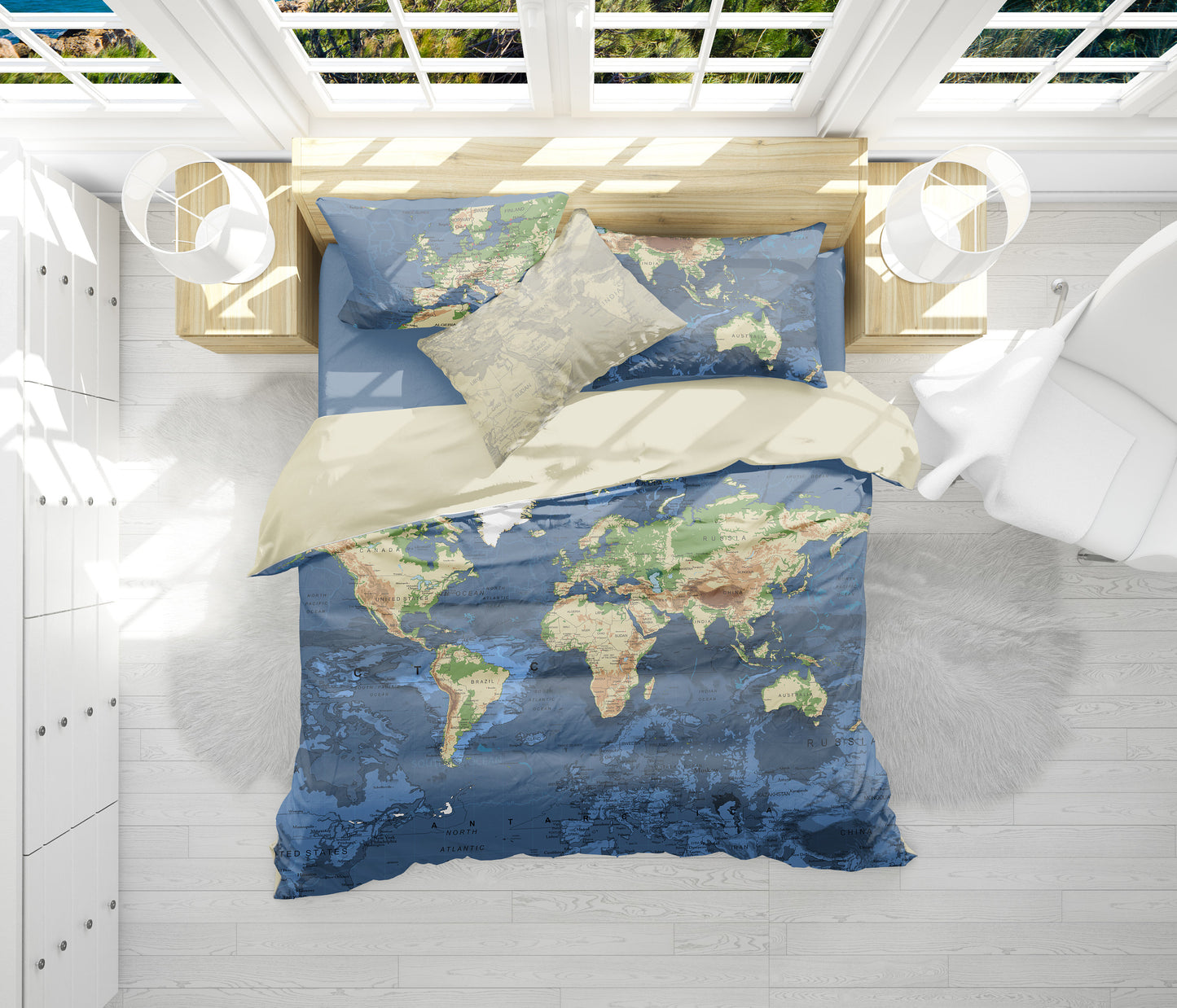 World map design • Soft Bedding Set • 100% Cotton • 2 sided printed design