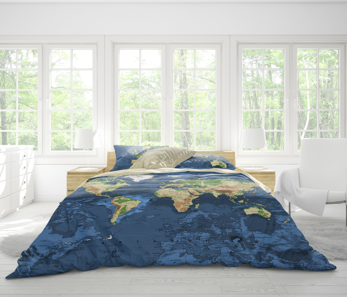 World map design • Soft Bedding Set • 100% Cotton • 2 sided printed design