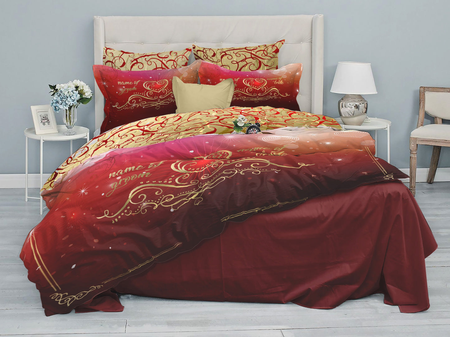 Wedding Gift Customised Bedding Set  • bedding set • 2 sided printed design • duvet case • bedroom • king • queen • love • heart • cotton