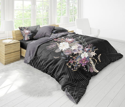 Romantic Skull Gothic design Bedding Set  • Personalised • Reversible design • Duvet Cover Set With Pillowcases • Full Queen King