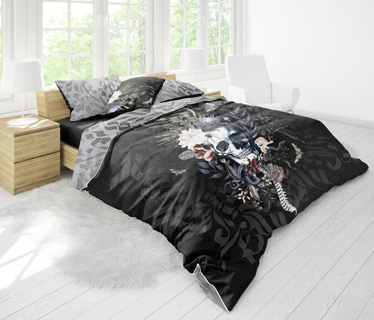 Romantic Skull Gothic design Bedding Set  • 2 sided printed design • Personalised • Duvet Cover Set With Pillowcases • Full Queen King