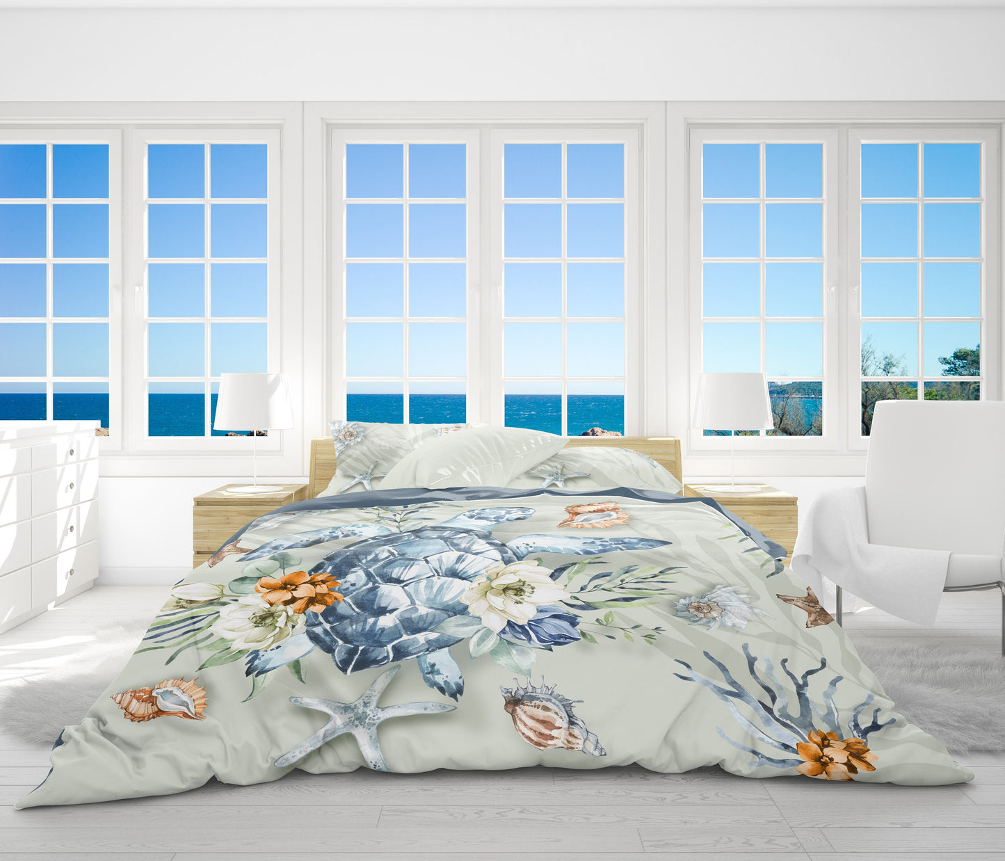 Tropical Coast style sea design Bedding set • reversible design • personalised • cotton o microfiber • AU, EU, USA Queen, King size