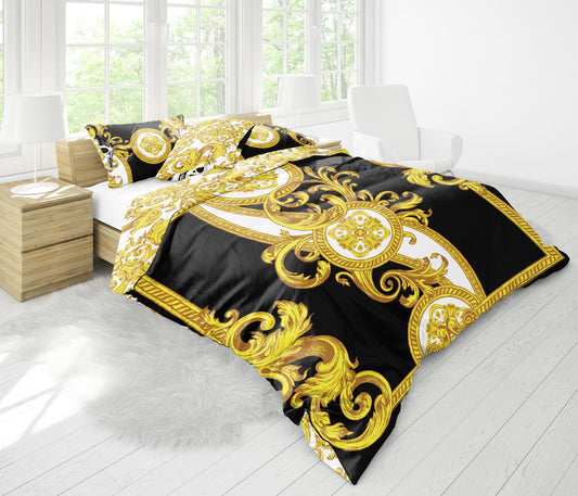 Bedding set "Crete" Baroque Black Yellow White Personalised Romantic design  • Reversible design