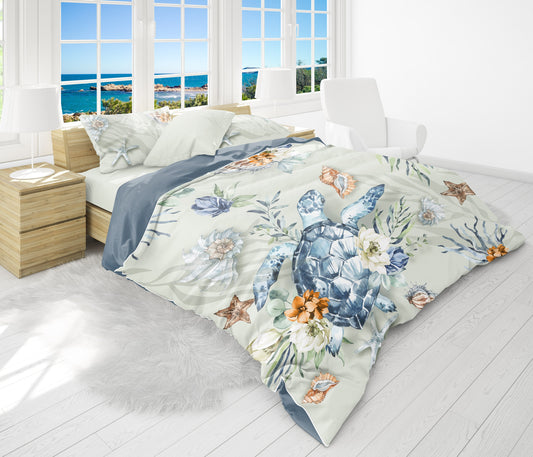 Tropical Coast style sea design Bedding set • reversible design • personalised • cotton o microfiber • AU, EU, USA Queen, King size