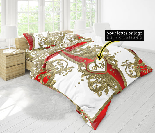 Wedding gift • Hand-drawing Personalised Romantic design 3PC Bedding set • 2 sided printed design • Cotton • microfiber • AU, EU, USA