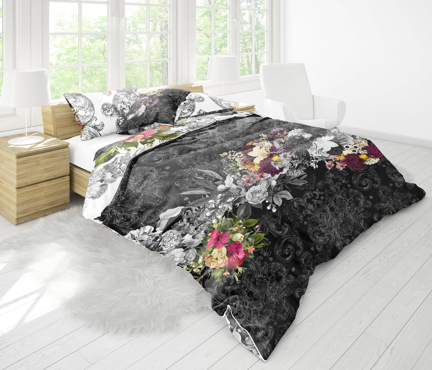 Unique design • Romantic Skull Gothic reversible design Bedding Set  • Personalised • Duvet Cover Set • Double Full Queen King