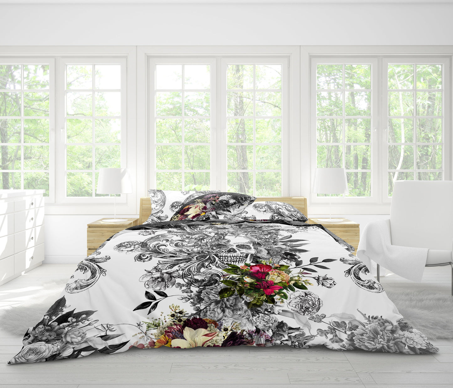 Unique design • Romantic Skull Gothic reversible design Bedding Set  • Personalised • Duvet Cover Set • Double Full Queen King