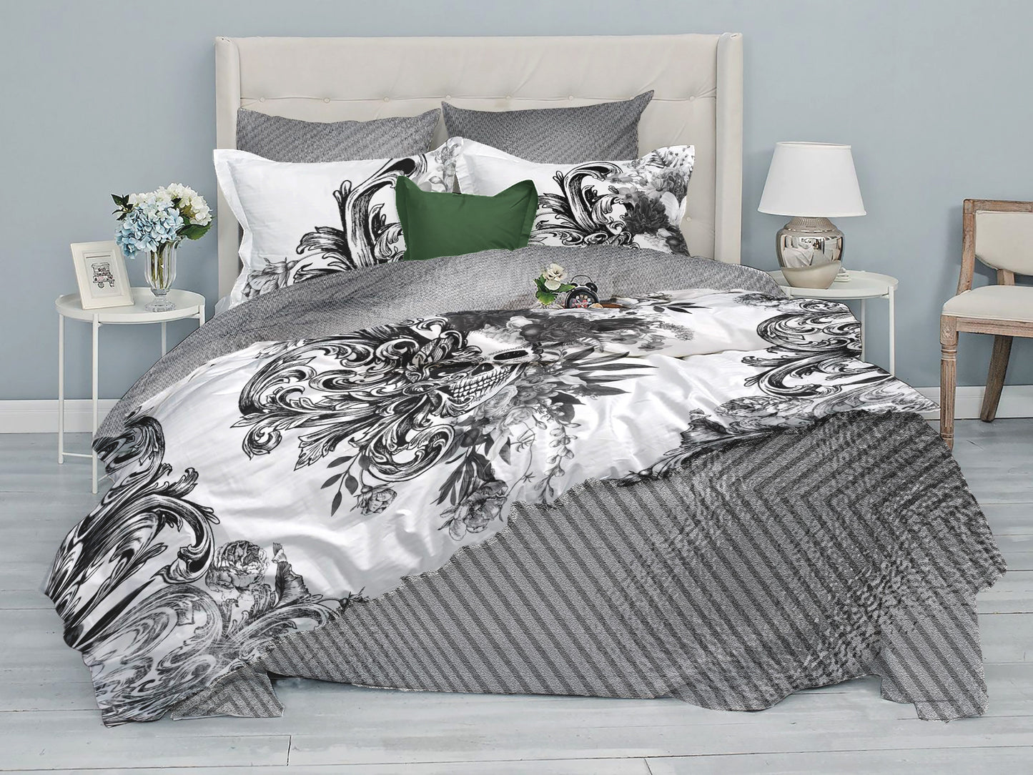 Skull Gothic design 3/4 psc Bedding Set • 2 sided printed design • Personalized Bedding • Duvet Cover Set With Pillowcases • Full Queen King